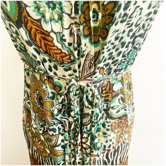 Forbidden Safari Print Dress Midi Size Medium Studded Neckline Tan Black Hippie - Picture 11 of 13